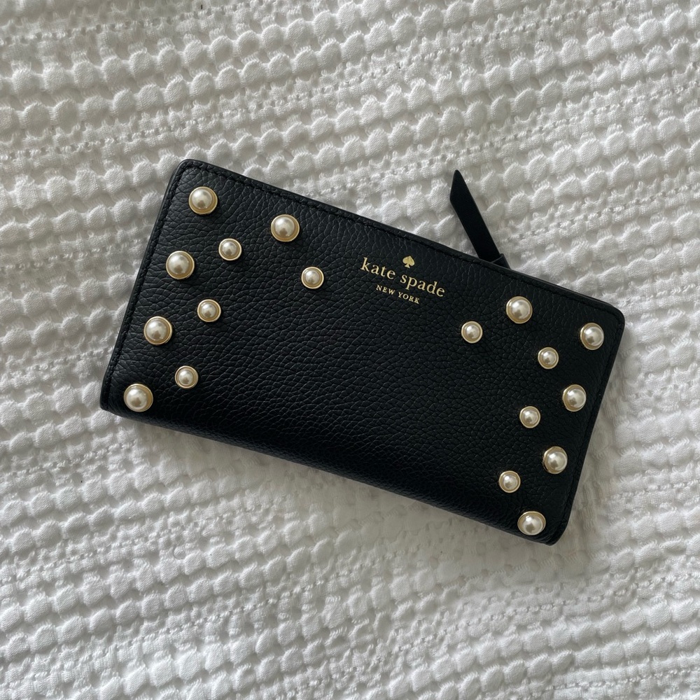 Kate spade black spencer slim big gold with pearls
